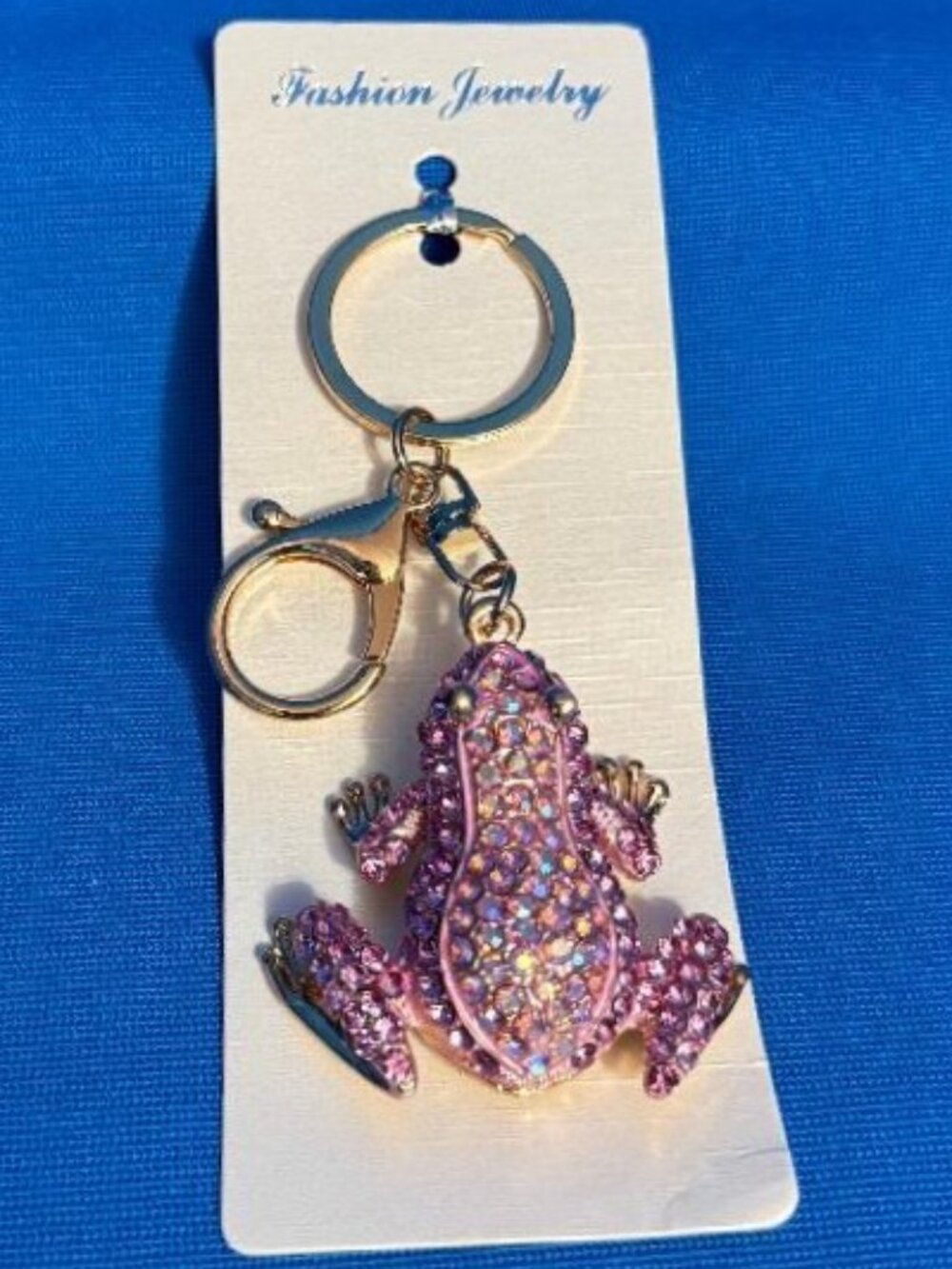 NEW PINK RHINESTONE / JEWEL TYPE FROG KEY CHAIN RING / CLIP ON BAG PURSE CHARM